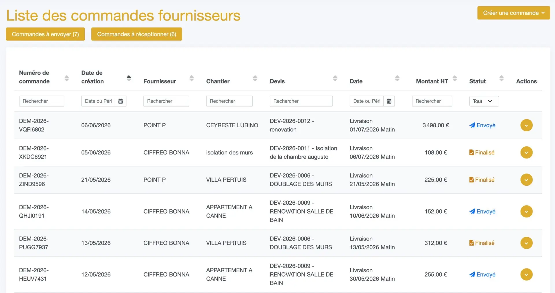 Gestion des commandes fournisseurs et suivi des livraisons dans un logiciel ERP BTP